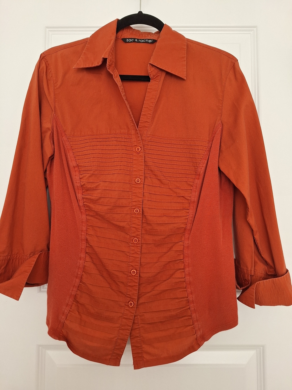 Zac & Rachel Women's Rust Orange Button-Front Pintuck Shirt